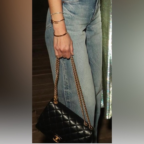 RARE🖤 CHANEL Modern Black Maxi Bijoux Chain Lamb Leather Quilted Flap Silver HW - Picture 10 of 16